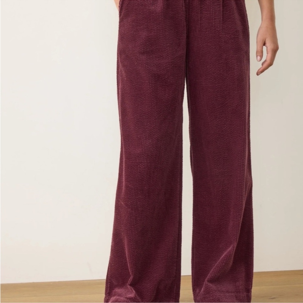 NEW Marine Layer Allison Corduroy Trouser Wide Leg Pants Burgundy Maroon Medium - Picture 2 of 8
